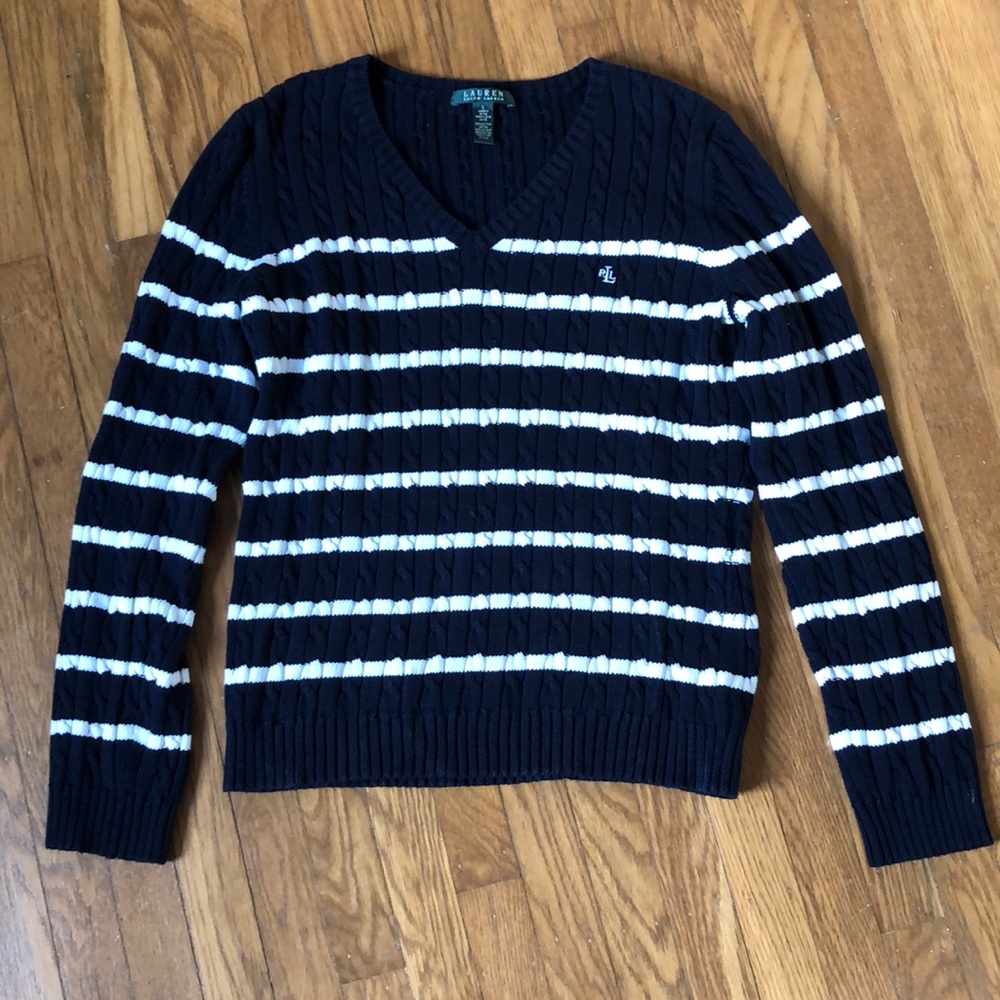 Ralph Lauren Navy/White Striped Sweater